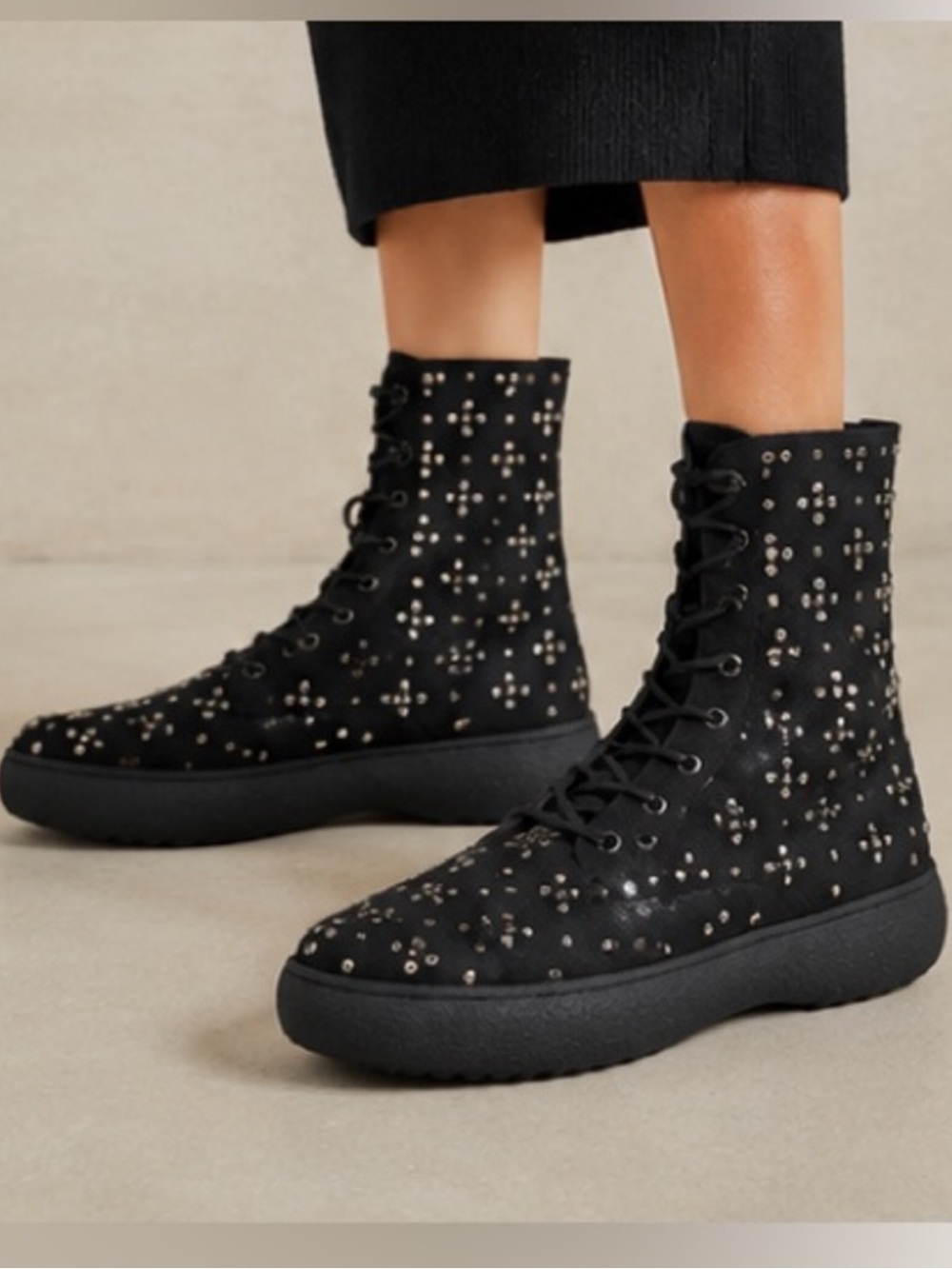 Tod’s W.G. embellished  Black Studded Lace-Up Ankle Boots NWT Size 36 MSRP $1825